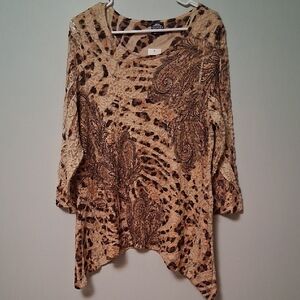 NWT Cal Style  Animal & Paisley Print w sequins lace burnout whimsy Size L